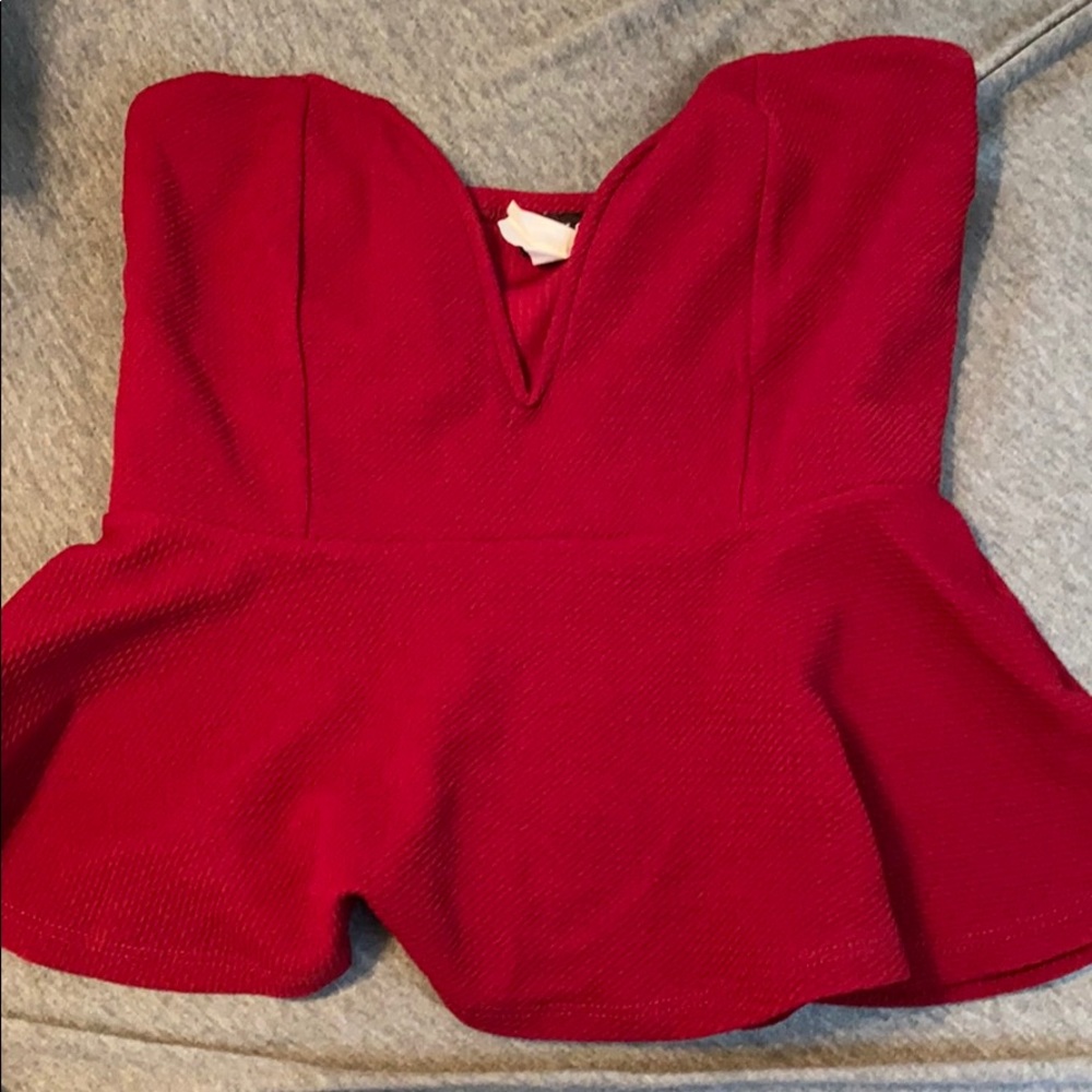 Maroon/red strapless peplum top